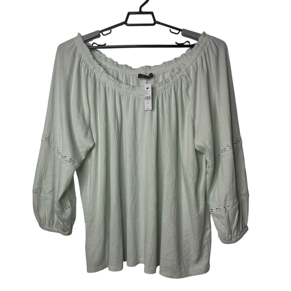 Lane Bryant Off Shoulder Ribbed Knit Top 3/4 Blouson Sleeve Blouse Plus Sz 26/28